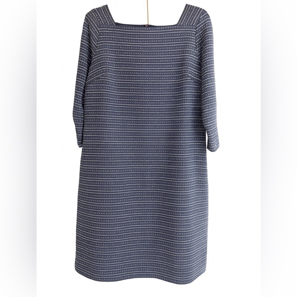 LOFT Navy & White Stripe Print Dress Size Small, Stretch Knit with Back Zipper
